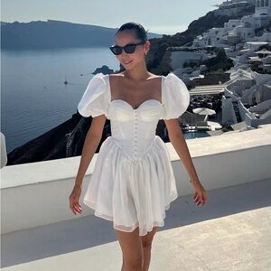Puff-Sleeve White Mini Dress